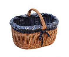GalaDis 10-99-16 Großer Einkaufskorb aus Weide geflochten mit Innenfutter (blau), Weidenkorb Geschenkkorb Präsentkorb (50 x 35 x 25)