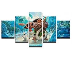 CSDECOR Bild Auf Leinwand - 200X100 cm Gemälde Leinwand Bilder Hd-Druck Kinderzimmer Wohnkultur Wandkunst 5 Stück Malerei Ozean Romantik