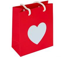 5 Papiertaschen mit Herz als Zeichen des Dankes - (Geschenktüte / Geschenktasche matt) - Alternative für Geschenkpapier