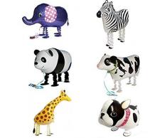 Signstek Tier Folienballon Haustier Ballons Air Walker Ballons für Kinder Geburtstag Party Dekoration Spielzeug Geschenk 6 Stück Bulldogge Giraffe Zebra Elefant Panda Kuh