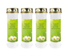 HScandle Grabkerze - 4er Pack - (Weiß) Grablicht ca. 4 Tage Brenndauer je Kerze - Motiv: Gänseblümchen