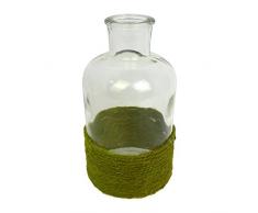 Glas Vase SPRAY. Kleine Flasche mit Rope / Kordel. Ca. 6,5 x 13 cm. In GRÜN -50