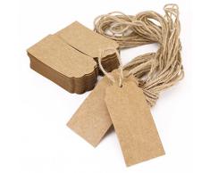Miya® 100tlg. rechteckig Papieranhänger Preisetiketten Geschenk Anhänger Etiketten Anhängeretiketten mit Schnüre Labels Schilder Papieretiketten Karte Blatt Gepäckanhänger Hochzeit Party Etikett DIY Deko