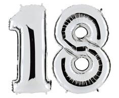 PartyMarty Ballon Zahl 18 in Silber - XXL Riesenzahl 100cm - zum 18 Geburtstag - Party Geschenk Dekoration Folienballon Luftballon Happy Birthday Jubiläum in der EU hergestellt