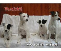 INDIGOS UG - Türschild FunSchild - SE563 DIN A4 ACHTUNG Hund Jack & Parson Russel - für Käfig, Zwinger, Haustier, Tür, Tier, Aquarium - aus hochwertigem Alu-Dibond beschriftet sehr stabil