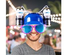 Relaxdays 10022789_45 Party Trinkhelm, Helm mit Schlauch, für 2 Dosen Bier, Spaßartikel Fasching u. Fußball, lustiger Bierhelm, blau, Unisex – Erwachsene, 13 x 32 x 28 cm