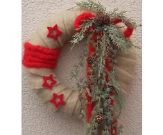 Generisch Dekorativer Türkranz XL mit Filz creme-rot-grün32x60cm Weihnachten Einzelstück Unikat Landhaus