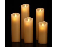 HANZIM LED Kerzen,Flammenlose Kerzen 250 Stunden Dekorations-Kerzen-Säulen im 5er Set.Realistisch flackernde LED-Flammen 10-Tasten Fernbedienung mit 24 Stunden Timer-Funktion (Ivory)