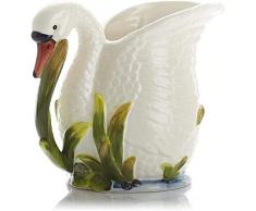 Skulptur Ornament Figur Pastoral Stil Blumen Schmetterling Weißer Schwan Blumen Vasen Keramik Vase Ornamente Einfache Milchglas Vase Wohnkultur -Weiß-Weiß