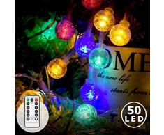 LED Lichterkette Bunt, Innen- Außen Lichterkette Kristall Kugel 7M 50LED, 8 Modi und Merk-Funktion Dimmbar mit Fernbedienung, Lichterkette Strombetrieben ideale für Innen, Party, Weihnachts, Deko usw.