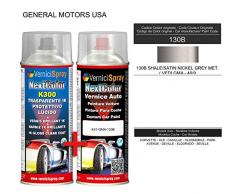 Auto-Ausbesserungsset – Autolack in Metallic/Perlfarbe 130B schale/satiniertes Nickel-Grau Meter. VerniciSpray VEDI GMA 46/9 und Glanz-Klarlack, 400 ml