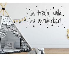 GRAZDesign 300246_40_WT070 Wandtattoo - Sei Frech Wild und Wunderbar - Spruch für Kinderzimmer oder Jugendzimmer | Motivation an die Wand | für Jungs oder Mädchen (70x40cm // 070 schwarz)