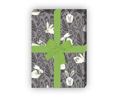 Kartenkaufrausch Niedliches Frühlings Oster Geschenkpapier Set Hasen im Gras, grau • Geschenk Verpackung zum Einpacken 32 x 48cm, zu Ostern Weihnachten Geburtstag, universal Geschenkpapier