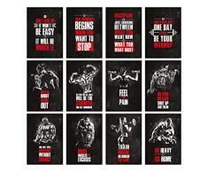 GREAT ART Motivationsposter Set 59,4 x 42 cm – 12 Poster Format A2 Wandposter Fitnessposter für Wohnung, Fitnesstudio oder Trainingsraum Motivational Quotes – Nr. 1-12 (12Stück)