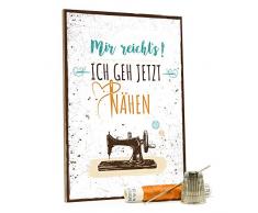 GRAVURZEILE Holzschild mit Spruch - Mir reichts ich geh jetzt nähen - Moderne Kunstdrucke auf Holz - Wand Dekoration im Vintage-Look Kunstdruck für Familie Freunde in Küche Home & Co