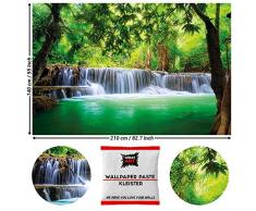 GREAT ART Fototapete Wasserfall im Wald 210 x 140 cm – Natur Landschaft Dekoration Wandbild Yoga Meditation Regenwald Bildtapete – 5 Teile Tapete inklusive Kleister