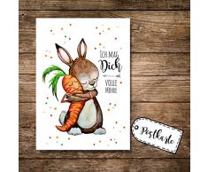 ilka parey wandtattoo-welt® Postkarte Grußkarte Karte Print Illustration Hase und Möhre mit Spruch Sprichwort Zitat Ich mag Dich volle Möhre pk81