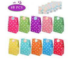 Camelize 40 Papier Candy Tüten,Partytüten Set, Bunt Geschenktüten Süßigkeiten Tüten mit Aufkleber für Kinder Party Geburtstag Hochzeit und Party Feiern(10 Colors)