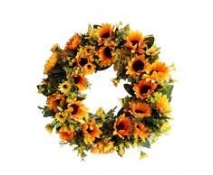 Deko Kranz Wandkranz Künstliche Girlande Dekoration - Sonnenblumen Kranz Ornamente für Tür Wand Europäischen Stil Hochzeit Fotografie Requisiten Außendurchmesser 40 CM
