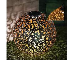 Metall Dekokugel 28,5 cm - Solar/beleuchtet - Solarkugel warmweiß in Rost Optik