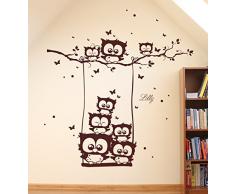 ilka parey wandtattoo-welt® Wandtattoo Wandsticker Eulenwandtattoo Eulen auf Schaukel Eulenbaum Eule mit Wunschnamen Schmetterlingen und Punkten Aufkleber Sticker M1577 - ausgewählte Farbe: *Dunkelgrau* ausgewählte Größe: *M 80cm breit x 80cm hoch