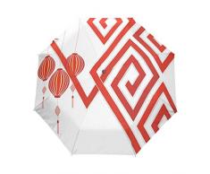 SUHETI Regenschirm Taschenschirm，Laterne chinesischer Abstrakter Kunstdruck，Auf Zu Automatik，windsicher，stabil