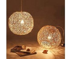 Rattan Pendellampe Garten Kreative Persönlichkeit Ball Kronleuchter E27 Hängende Linie Höhenverstellbarer Hängeleuchten Wohnzimmer Café Schlafzimmer Restaurant Hotel Gang Bar Pendelleuchten,20cm
