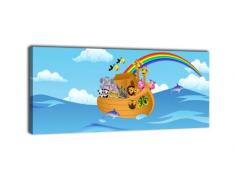 Leinwandbild Panorama Nr. 205 Arche Noah 100x40cm, Keilrahmenbild, Bild auf Leinwand, Kinder, Comic, Tiere