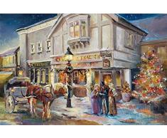 Rahmen-Kunst Keilrahmen-Bild – Marilyn Hageman: A Christmas Night Light Leinwandbild Weihnachten Idylle Romantik Pferd Kutsche