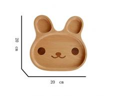 BACKSPORT 1x Baby Kinder Holz Schüssel Schale Teller Dessertteller Tabletts Holzteller Kinderteller Tier Kaninchen Muster