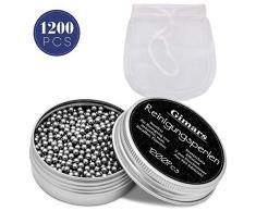 Gimars 1200 pcs Reinigungsperlen mit Reinigungsbeutel,Flaschenreiniger,Edelstahlperlen Reinigung für Dekanter,Vase,Karaffen,Edelstahl Reinigungsperlen für Shisha-Vasen und Thermosflaschen