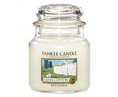 Yankee Candle mittelgroße Duftkerze im Glas, Clean Cotton, Brenndauer bis zu 90 Stunden