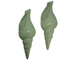 buop ein Paar Trompete Shell Wall Decor, Weiß Keramik Vase Übertopf, aufhängen für Wasserpflanzen