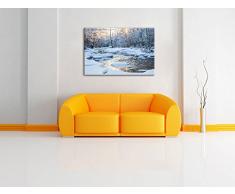 Bach in Winterlandschaft Format: 120x80 cm auf Leinwand, XXL riesige Bilder fertig gerahmt mit Keilrahmen, Kunstdruck auf Wandbild mit Rahmen, günstiger als Gemälde oder Ölbild, kein Poster oder Plakat