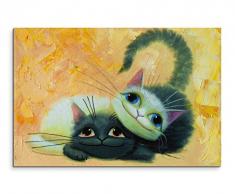 Paul Sinus Art Kunstfoto auf Leinwand 60x40cm Gemälde von Zwei Süßen Katzen auf Leinwand Exklusives Wandbild Moderne Fotografie für Ihre Wand in Vielen Größen