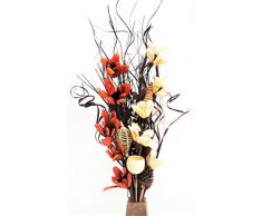 Exotisches Blumen-Arrangement aus handgefertigten Bio-Blumen und getrockneten indischen Gräsern, Schokoladenbraun und Cremefarben Mit kostenloser Vase aus Holz. 85 cm hoch.