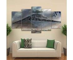 ANXWA Vlies Leinwandbild 5 TLG Leinwand Leinwand Gedruckt Bilder Wandkunst 5 Stücke Star Movie War Film Malerei Imperial Battleship Star Destroyer Poster,Mit Rahmen,200 * 100CM
