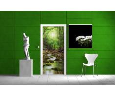 Wallario Selbstklebende Türtapete Fluss im Wald - 93 x 205 cm in Premium-Qualität: Abwischbar, brillante Farben, rückstandsfrei zu entfernen