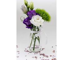 casavetro 12 x kleine Vasen Set Jar-rund-100 inklusiver Band als Meterware Glasfläschchen Flasche Glas klar Deko Blumen-Vase Hochzeit (12 x 100 Weiss)