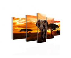 Bilder Afrika Elefant Wandbild 200 x 100 cm Vlies - Leinwand Bild XXL Format Wandbilder Wohnzimmer Wohnung Deko Kunstdrucke Orang 5 Teilig - MADE IN GERMANY - Fertig zum Aufhängen 001251a