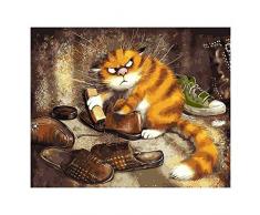 XIJUGE Malerei & Kalligraphie, 3D DIY Cat Bilder Malen nach Zahlen von Tierhandarbeit Ölgemälde auf Leinwand Wohnkultur Abstrakt Frameless for Wohnzimmer (Size (Inch) : 40x50cm)