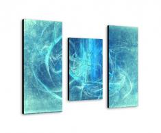 Magic Ocean - Feng shui Wandbild 100x70cm 3-teiliges Keilrahmenbild (30x70+30x50+30x70cm) abstraktes Wandbild mehrteiliger Kunstdruck im Gemälde-Stil - optisch wie handgemalt - glatte Oberfläche - Vintage