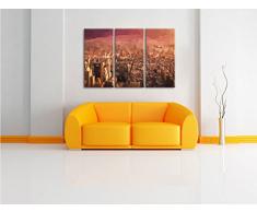 New York City bei abendrotem Sonnenuntergang Kunst Pinsel Effekt 3-Teiler Leinwandbild 120x80 Bild auf Leinwand, XXL riesige Bilder fertig gerahmt mit Keilrahmen, Kunstdruck auf Wandbild mit Rahmen, gänstiger als Gemälde oder