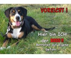 PEMA INDIGOS UG - Türschild FunSchild - SE484 DIN A5 Achtung Hund Entlebucher Sennenhund - für Käfig, Zwinger, Haustier, Tür, Tier, Aquarium - aus hochwertigem Alu-Dibond beschriftet sehr stabil