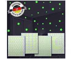517 Leuchtsterne/Leuchtpunkte für Deinen Sternenhimmel Plus einen großen Mond gratis dazu! | selbstklebend und fluoreszierend Leuchtaufkleber | Wandtattoo