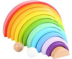 small Foot 11412 Bausteine Regenbogen XL aus Holz, 12 teiliger Bogen mit 2 Kugeln für kleine Erbauer, ab 1 Jahr