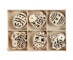 Holzdekorationen, H: 40 mm, Dicke 3 mm, Ostereier und Häschen, 24sort.