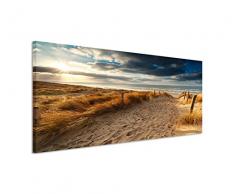 Paul Sinus Art 150x50cm Leinwandbild auf Keilrahmen Holland Nordsee Meer Strand Sonnenuntergang Wandbild auf Leinwand als Panorama