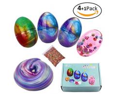 BESTZY Schleim Fluffy Slime - 3 Galaxy Ei Schleim und 1 Zufällige Farbe Perle Ei Schleim Belohnung 1 Pack Fruchtscheiben, Stressabbau für Kinder und Erwachsene