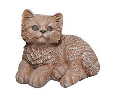 Tiefes Kunsthandwerk Steinfigur Katze sitzend in Terrakotta, wetterfeste Deko-Figur für Wohnung, Haus und Garten